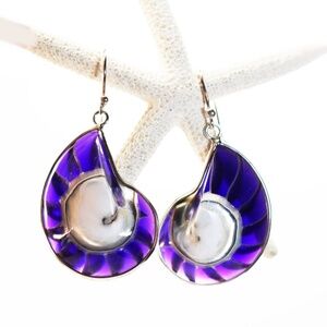 Amethyst Seashell Earrings w/ Silver French Wires